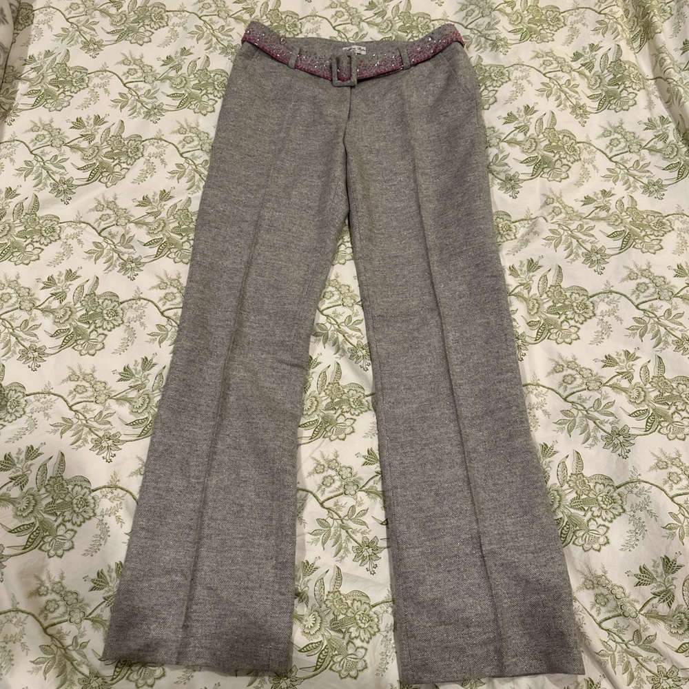 Gray Sparkly Trousers with Bedazzled Pink Belt